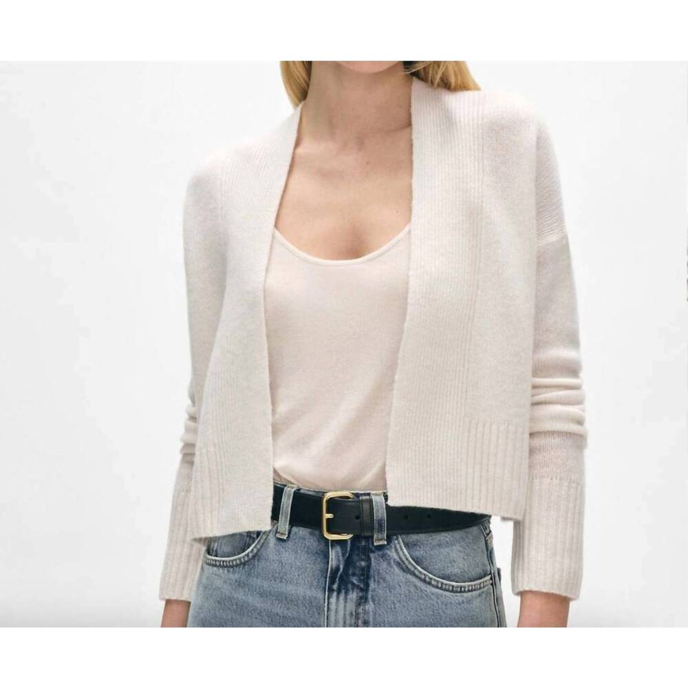NEW WHITE + WARREN cashmere featherweight open cardigan in soft white